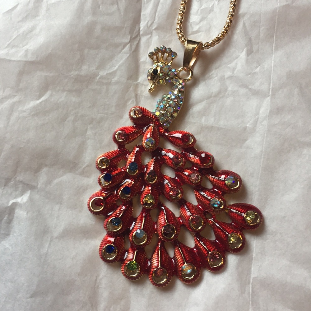 Large peacock jeweled necklace, 2 available